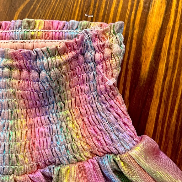 TCEC Rainbow Stripe Metallic Smocked Stretch Flounce Shorts - Picture 4 of 4